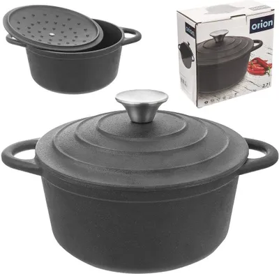 Zdjęcie produktu dla Orion garnek żeliwny Garnek do gotowania Czajnik żeliwny z pokrywką ciężki 20 cm 2,7l