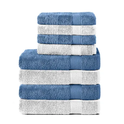 Produktbild von Komfortec 8er Handtuch Set aus 100% Baumwolle, 4 Badetücher 70x140 und 4 Handtücher 50x100 cm, Frottee, Weich, Towel, Groß, Hellblau/Weiß