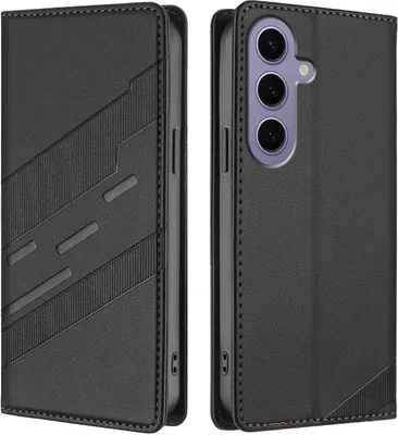 Produktbild von Hülle für Samsung Galaxy S24, Kunstleder Brieftaschen Handyhülle mit Kartenfach und Standfunktion Schwarz