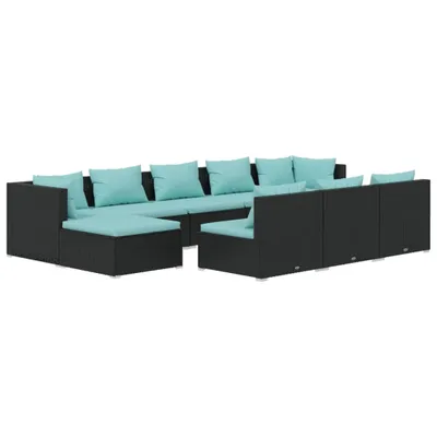 Produktbild von vidaXL 10-tlg. Garten-Lounge-Set mit Kissen Schwarz Poly Rattan