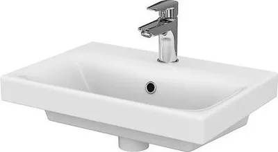 Zdjęcie produktu dla Ceramiczna Umwalka Nablatowa Moduo Slim 60cm z Odpływem, Biała Rectangularna z Centralnym Otworem na Baterię