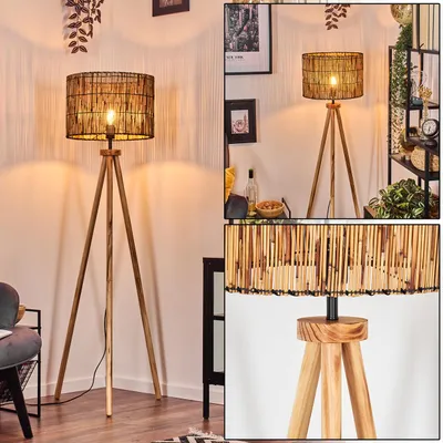 Produktbild von Obenetto Stehlampe mit Holzfuß und Schirm aus Bambus