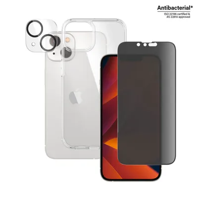 Produktbild von PanzerGlass ® 3-in-1 Set iPhone 14, Apple, Apple - iPhone 14, Trockene Anwendung, Kratzresistent, Schockresistent, Antibakteriell, Transparent, 1 Stück(e)