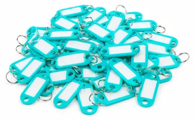 Produktbild von 25er Pack Schlüsselanhänger zum Beschriften Einfarbig - Türkis - Schlüsselschilder mit Ring Beschriftbar | Schlüsselring zum Beschriften |  Schlüsselring Kunststoff mit auswechselbaren Etiketten