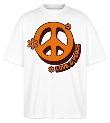 Produktbild von Spreadshirt Love And Peace Retro Hippie Style Design Y2K Oversize Uni T-Shirt, L, Weiß
