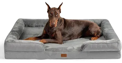 Produktbild von Orthopädisches Hundebett Ergonomisches Hundesofa 134x106 cm Grau mit Kistenschaum für große Hunde, waschbar, rutschfest