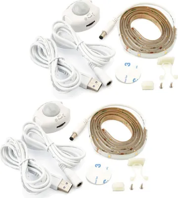 Produktbild von 2 x NCC-Licht LED Sensor USB Strip Nachtlicht Set 1,2m warmweiß 3000K 2,4W IP44 mit Bewegungsmelder