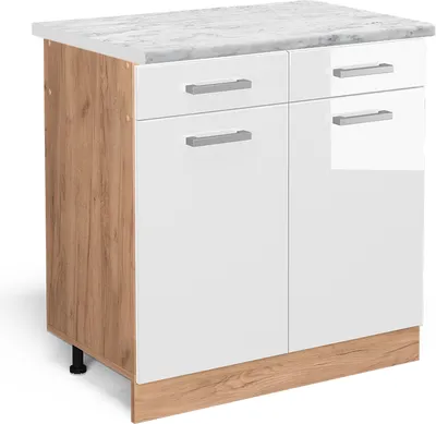 Produktbild von Küchenunterschrank Vicco R-Line Weiß Hochglanz 80 cm AP Marmor, Model 46251