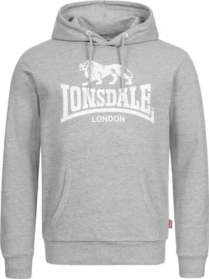 A grey Lonsdale London hoodie with the brand logo on the front.