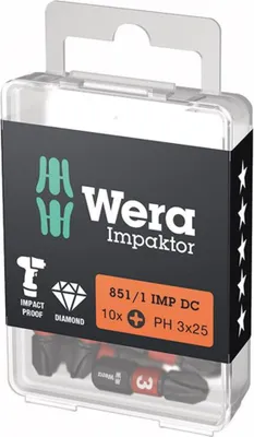 Immagine prodotto di Bit Impaktor da 1/4" DIN 3126 C6,3 PH3x25 mm, confezione da 10 pezzi Wera | 4013288223777