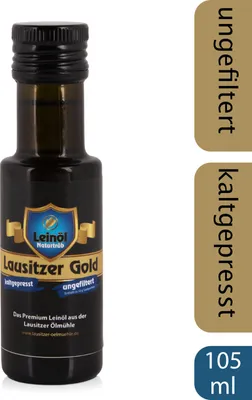 Produktbild von Lausitzer Leinöl - Lausitzer Gold (kaltgepresstes ungefiltertes Premium Leinöl), 105ml