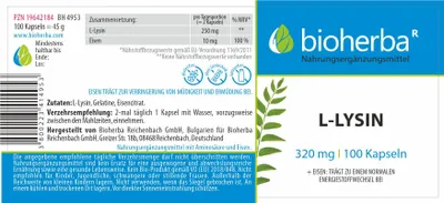 Produktbild von L-Lysin 320 mg 100 Kapseln PZN 19642184
