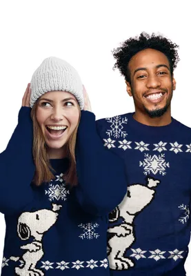 Produktbild von The Peanuts Winterpullover Uni - Snoopy Winter Strick Pullover Sweatshirt Ugly Sweater für Herren & Damen Blau L