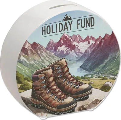 Produktbild von Urlaub in den Bergen Urlaubskasse Spardose mit Spruch Holiday Fund