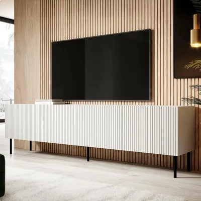 Image de Priocca - Meuble TV, 200x42x52h cm Blanc, 4 Étagères