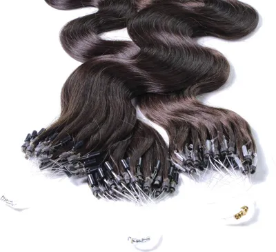 Image de hair2heart Microring Extended human hair wavy - 25 mèches 1g 40cm 4/0 brun moyen