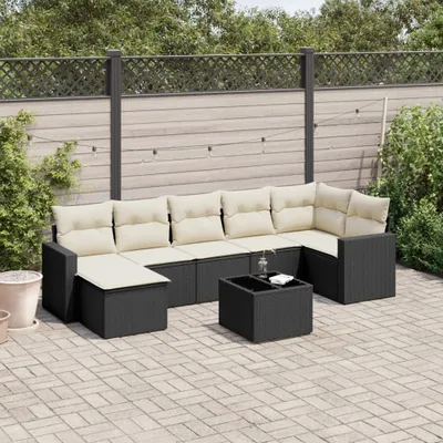 Produktbild von Design 8-tlg. Garten-Sofagarnitur mit Kissen Schwarz Poly Rattan, Gartensofas 2024 Neu