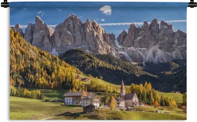Produktbild von MuchoWow® Wandteppich Wandbehang Dorf in einem Tal in den Dolomiten 90x60 cm Tapisserie Dekoration Wandtuch - Wandskulpturen - Bildteppich