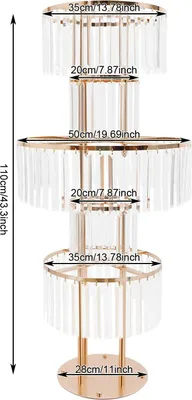 Image de Support à fleurs en cristal - Colonne à 5 niveaux - Hauteur : 110 cm - Fer et cristal acrylique - Capacité de charge : 8 kg - Décoration de table pour mariage et fête - Or