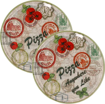 Produktbild von 2er Set Pizzateller Moskau grün Ø 31,5 cm Servier-Platte XL-Teller Porzellan