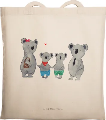 Produktbild von Mr. & Mrs. Panda Schultasche Koala Familie zwei - Transparent - Geschenk, Zusammen, Shopping Tasche, canvas, Tote Bag, Jutebeutel, Koalabär, Muttertag