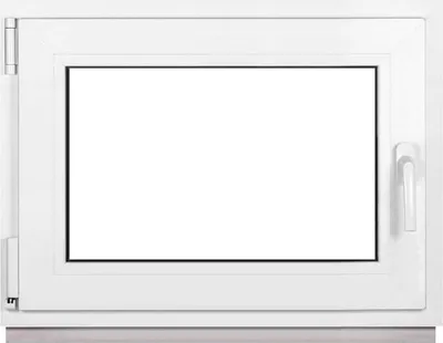 A white plastic window frame with a clear glass pane, shown from the front.