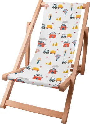 Image de Dreamroots Chaise longue enfant pliable en bois, jusqu'à 130 kg, Chaise longue pliable avec dossier inclinable en 3 positions, This is Farm