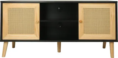 Image de Meuble TV scandinave en cannage "Iguane" - 120 x 30 x 56.5 cm - Noir