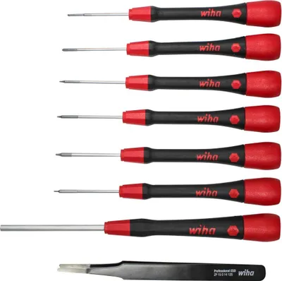 Produktbild von Feinschraubendreher-Set PicoFinish, für Apple-Geräte (grau/rot, 8-teilig, inkl. Pinzette)