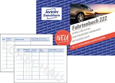 Produktbild von Avery Zweckform 222, Fahrtenbuch, für PKW, A6 quer, 112 Seiten für 385 Fahrten