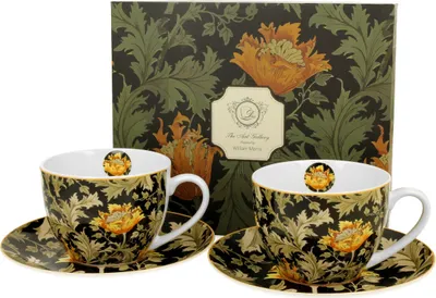 Produktbild von DUO ART GALLERY 2er-Set Tassen 250 ml CHRYSANTHEMUM mit Untertassen, New Bone China Porzellan