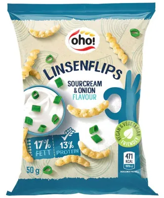 Produktbild von oho! Linsenflips Sour Cream & Onion 50g, KI-generiertes Bild
