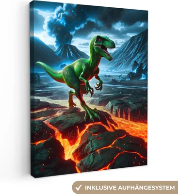 Produktbild von MuchoWow® - Leinwandbilder - Dino - Lava - Grün - Jungen, Wandbild, Wanddeko Bilder Wohnzimmer, 30x40 cm