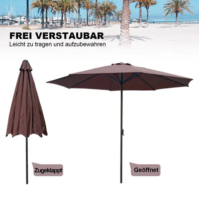 Produktbild von KAHOO 3m Sonnenschirm Versenkbarer Strandschirm, Gartenschirm, Wasserabweisend mit Handkurbel Garten UV40+ Balkon Outdoor, Braun