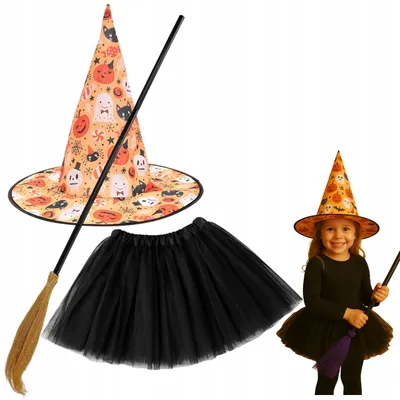 Produktbild von Korbi Hexenkostüm Set Kinder Halloween Hut Besen Tutu