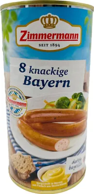 Produktbild von Food-United Schinkenwürste aus Bayern 550g Dose, knackikge Bayern Würstchen von ZIMMERMANN Fleischwerke, Brühwürste passend für Brotzeit und Bier