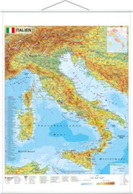 Obrázok produktu pre Taliansko fyzická, nástenná mapa s kovovým nápisom