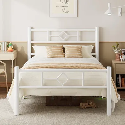 Produktbild von Feonase Einzelbetten mit Kopfteil und Fußteil, Metallbett 90x200 mit Unterbettka