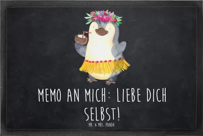 Produktbild von Mr. & Mrs. Panda fußmatte Pinguin Kokosnuss 60 x 90 cm - Kreidetafel - Geschenk, Schmutzfangmatte, Gummimatte, Schmutzmatte, Ferien, Türmatte, Urlaub, Hawaii, Fußabtreter