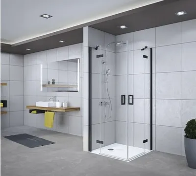 Produktbild von Eckeinstieg Drehtür 4-teilig Breuer Panorama 90x90 cm Dekor Intima Profilfarbe schwarz
