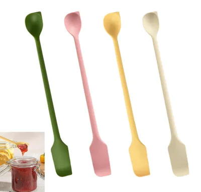 Produktbild von 4-teiliges Mini-Silikonspatel-Set, doppelseitige Schaber, multifunktionale Teigschaber, 26 cm wiederverwendbarer Silikonspatel für schmale Flaschen, Marmelade, Lotionen und Cremes