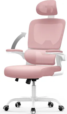 Produktbild von Ergonomischer Bürostuhl - Schreibtischstuhl mit Verstellbarer Kopfstütze - Armlehne Elastische Lendenwirbelstütze Höhenverstellbar - Drehstuhl mit Atmungsaktiver Netzbespannung Rückenlehne - Weiß und rosa