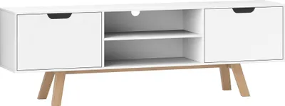 Produktbild von Fortuna Lai TV-Schrank, Fernsehtisch für Fernseher bis zu 65 Zoll, Lowboard mit 2 Schränken und 2 Regalebenen, Fernsehschrank für Wohnzimmer, 150 x 39 x 50 cm Weiß