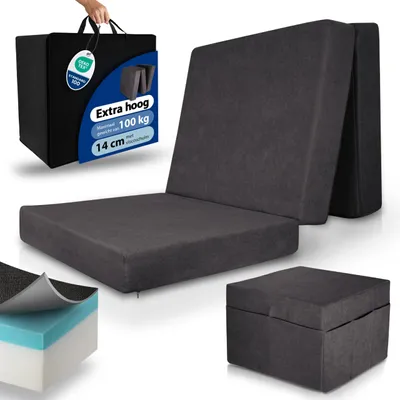 Faltmatratze 200x80x14 cm, anthrazit, 3-fach klappbar, waschbarer Bezug