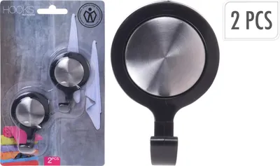 Produktbild von Orion Badezimmerhaken Küchenhaken schwarz aus Stahl selbstklebend 2ER SET