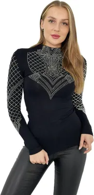 Immagine prodotto di Camicetta in maglia con decorazioni sulla scollatura e sulle maniche, nera