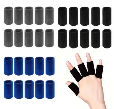 Produktbild von 30er-Set Fingerschutz Sleeves, atmungsaktiv, gepolstert, waschbar, schwarz/blau/grau – für Basketball, Volleyball, Gym