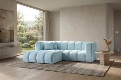 Productafbeelding van Modulaire hoekbank in L-vorm, fluwelen stof Riviera, Babyblauw, links, GRAND, AI-gegenereerde afbeelding