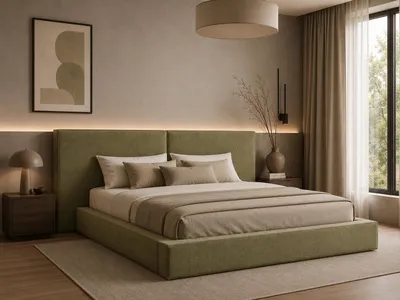 Produktbild von MOEBLO Polsterbett Bett 06 – Doppelbett mit gepolstertem Kopfteil, Bettkasten, Lattenrost und Gasfedermechanismus - 160x200 - Grün (Tresor 75)
