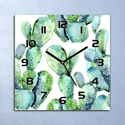 Produktbild von Wanduhr Echt-Glas-Küchenuhr Aquarell Kaktus Quarz Lautlos 30x30 Deko Bilder